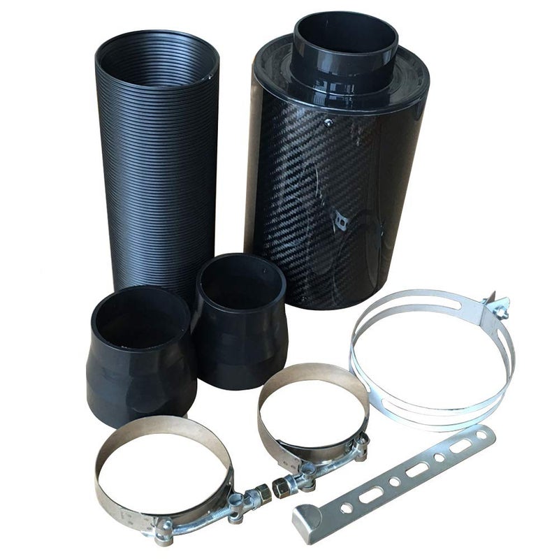 Aiydachy Universal Induction Pipe Hose Kit Intake Air Filter, Universal Car 3" Carbon Fibre Cold Air Filter Feed Enclosed Intake Induction Pipe Hose Kit - Image 1